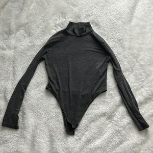 Bohoo UK size 12 (US 8) grey mock turtle neck bodysuit